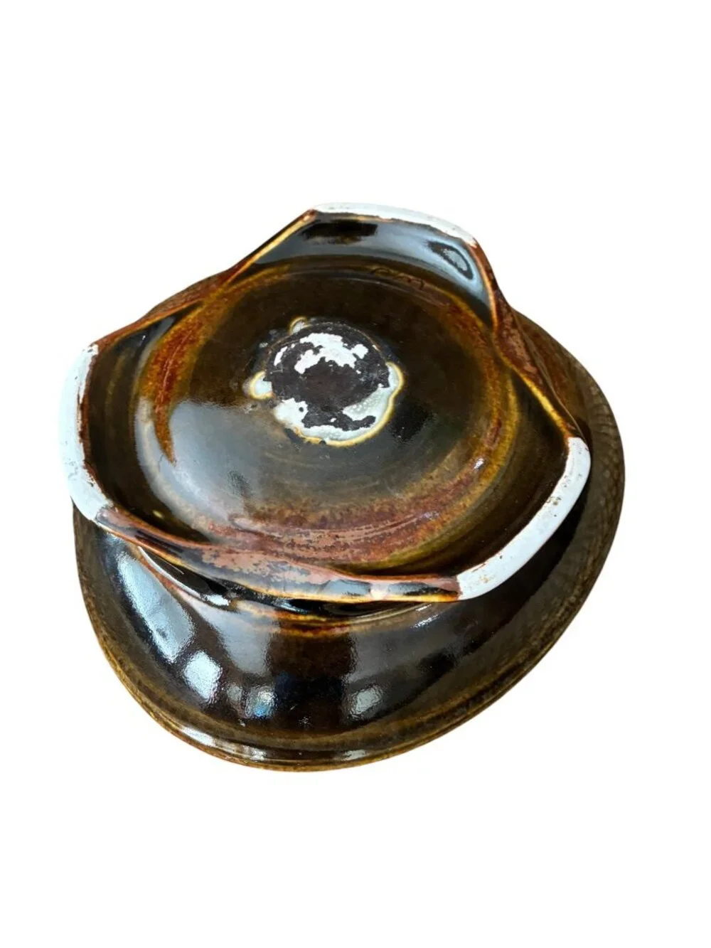Handcrafted Ceramic Black & Golden Bowl With Abstract‎ Design Signed 9
